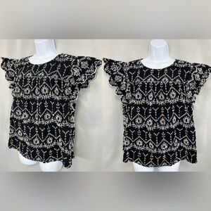CROWN & IVY GORGEOUS BLACK/WHITE EYELET FLUTTER CAP SLEEVE TOP. Sz. 3X.